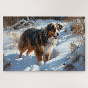 Australian Shepherd Let It Snow Christmas Jigsaw Puzzle