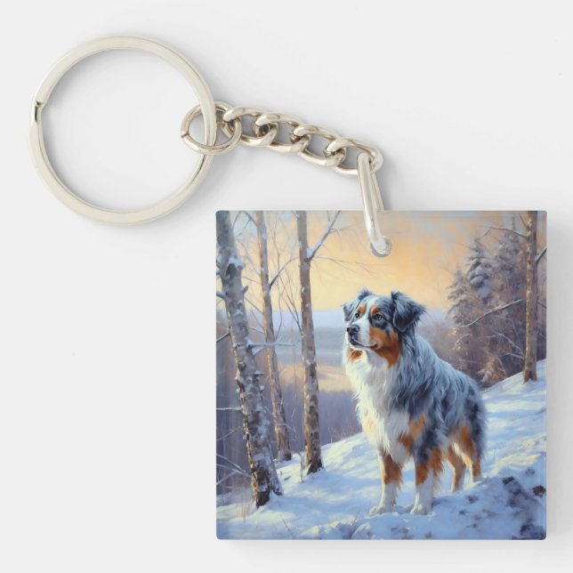 Australian Shepherd Let It Snow Christmas  Key Ring (Front)