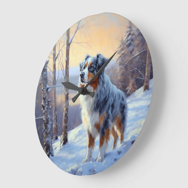 Australian Shepherd Let It Snow Christmas  Large Clock (Angle)