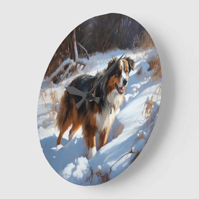 Australian Shepherd Let It Snow Christmas Large Clock (Angle)