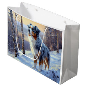 Australian Shepherd Let It Snow Christmas Large Gift Bag