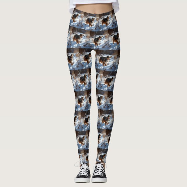 Australian Shepherd Let It Snow Christmas Leggings (Front)