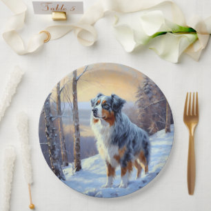Australian Shepherd Let It Snow Christmas  Paper Plate