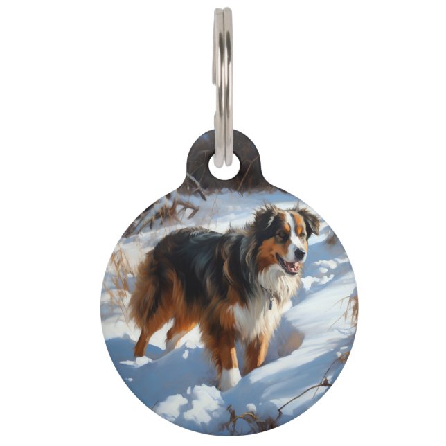 Australian Shepherd Let It Snow Christmas Pet Tag (Front)