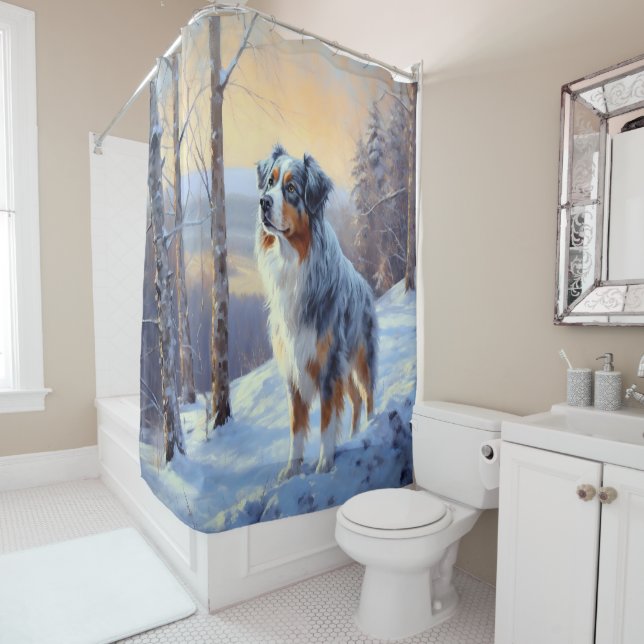 Australian Shepherd Let It Snow Christmas  Shower Curtain (In Situ)