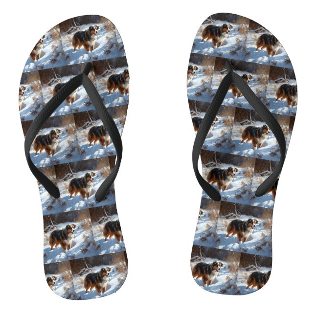 Australian Shepherd Let It Snow Christmas Thongs (Footbed)