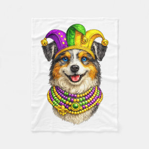 Australian Shepherd, Mardi Gras, Jester's Hat, Fleece Blanket