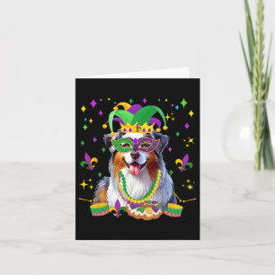 Australian Shepherd Mardi Gras Masked Beads Owner Card