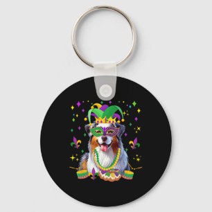 Australian Shepherd Mardi Gras Masked Beads Owner Key Ring