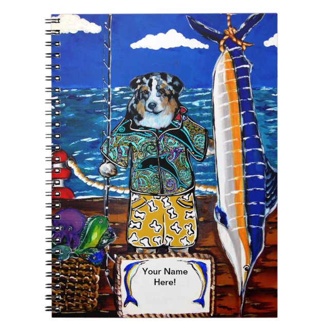 Australian Shepherd Marlin Fishing Notebook (Front)