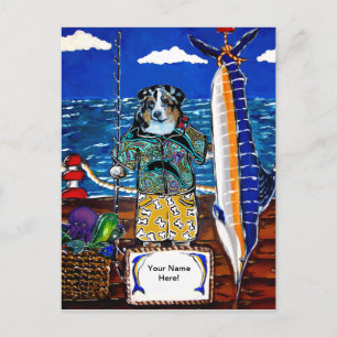 Australian Shepherd Marlin Fishing Postcard