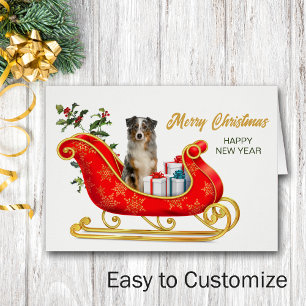  Australian Shepherd Merle Christmas Sleigh Card