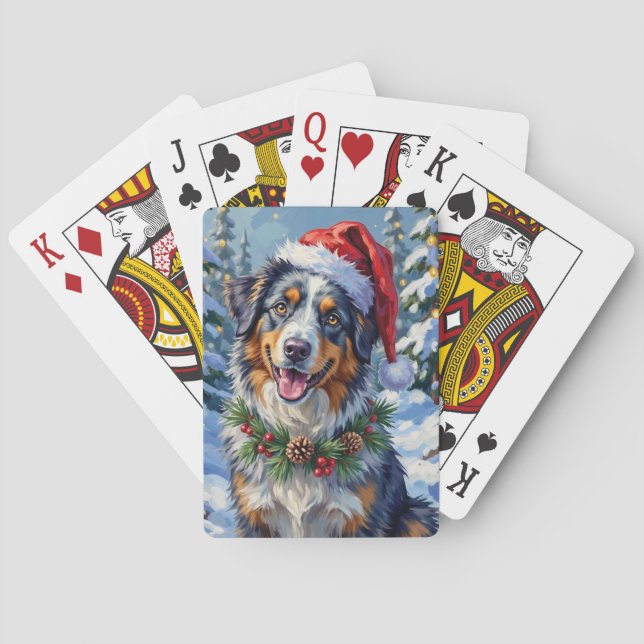 Australian Shepherd Merle Winter Christmas Art Playing Cards (Back)