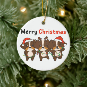 Australian Shepherd Merry Christmas Cute Dogs  Ceramic Ornament