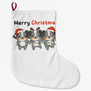 Australian Shepherd Merry Christmas Cute Dogs Large Christmas Stocking