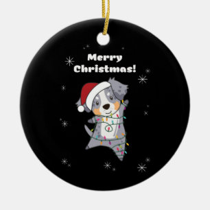 Australian Shepherd Merry Christmas Winter Ceramic Ornament