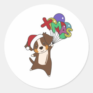 Australian Shepherd Merry Christmas Winter Classic Round Sticker