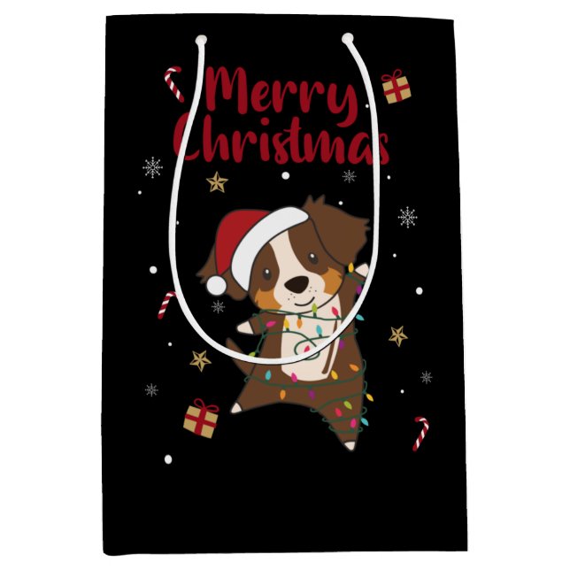 Australian Shepherd Merry Christmas Winter Medium Gift Bag (Front)