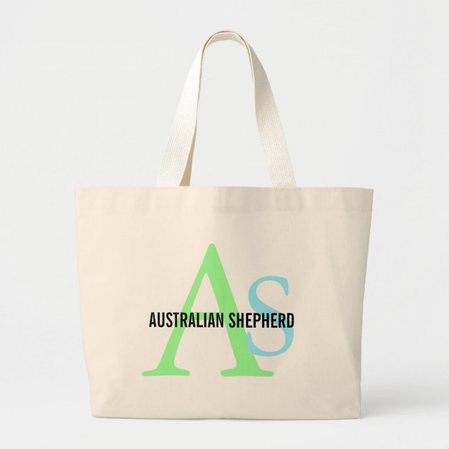 Australian Shepherd Monogram Large Tote Bag (Front)