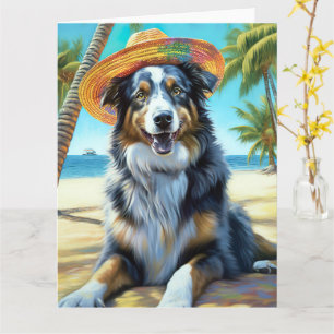 Australian Shepherd On Beach dog lover summer gift Card