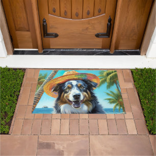 Australian Shepherd On Beach dog lover summer gift Doormat