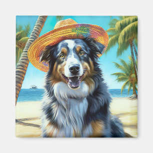 Australian Shepherd On Beach dog lover summer gift Magnet