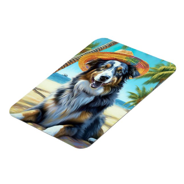 Australian Shepherd On Beach dog lover summer gift Magnet (Left Side)