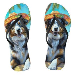 Australian Shepherd On Beach dog lover summer gift Thongs