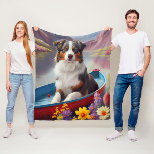Australian Shepherd on Paddle: A Scenic Adventure Fleece Blanket