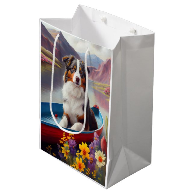 Australian Shepherd on Paddle: A Scenic Adventure Medium Gift Bag (Front Angled)