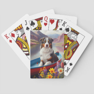 Australian Shepherd on Paddle: A Scenic Adventure Playing Cards