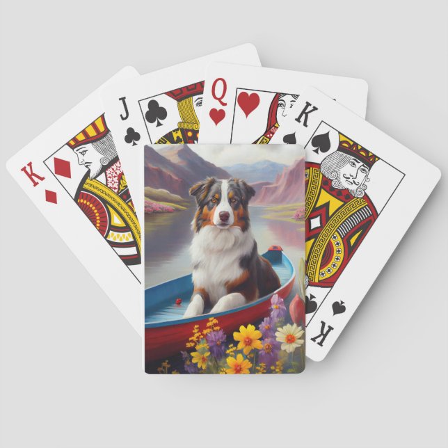 Australian Shepherd on Paddle: A Scenic Adventure Playing Cards (Back)