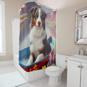 Australian Shepherd on Paddle: A Scenic Adventure Shower Curtain