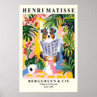 Australian Shepherd on Toilet Poster Matisse Style