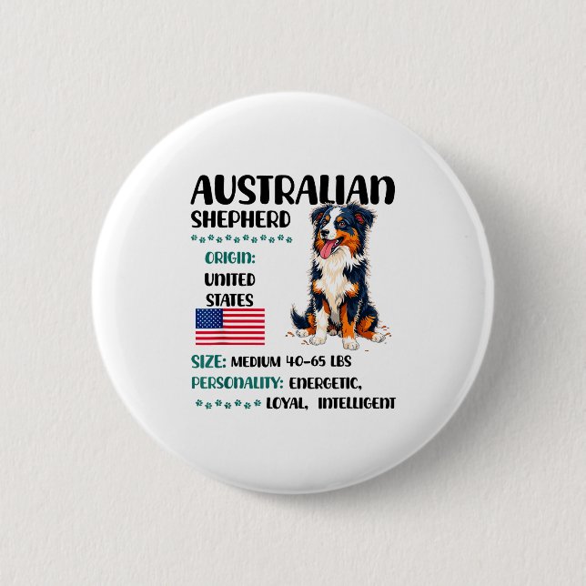Australian Shepherd Origin Funny Aussie Dog Lover  6 Cm Round Badge (Front)