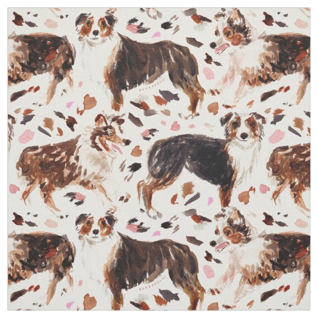 AUSTRALIAN SHEPHERD Painterly Watercolor Dog Fabric (Swatch)