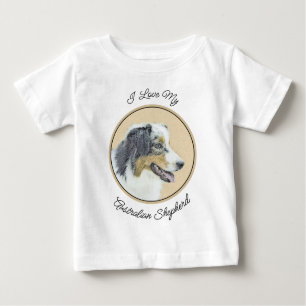 Australian Shepherd Painting - Original Dog Art Baby T-Shirt