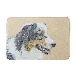 Australian Shepherd Painting - Original Dog Art Bath Mat