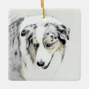 Australian Shepherd Painting - Original Dog Art Ceramic Ornament