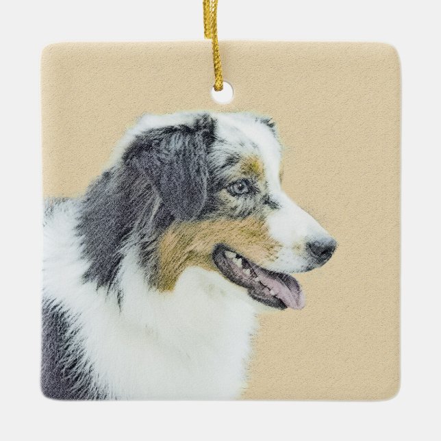 Australian Shepherd Painting - Original Dog Art Ceramic Ornament (Front)