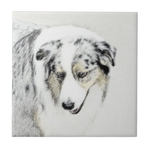 Australian Shepherd Painting - Original Dog Art Ceramic Tile