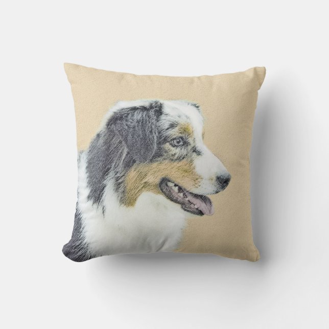 Australian Shepherd Painting - Original Dog Art Cushion (Front)