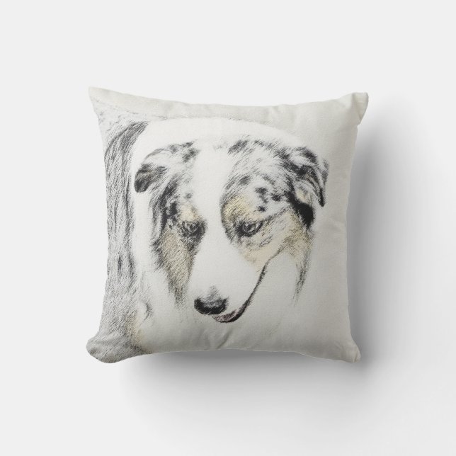 Australian Shepherd Painting - Original Dog Art Cushion (Front)