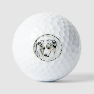 Australian Shepherd Painting - Original Dog Art Golf Balls