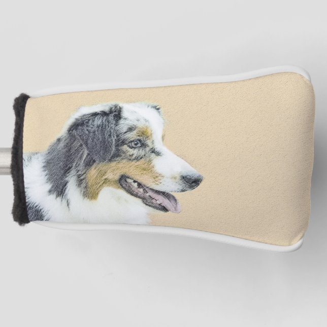 Australian Shepherd Painting - Original Dog Art Golf Head Cover (Front)