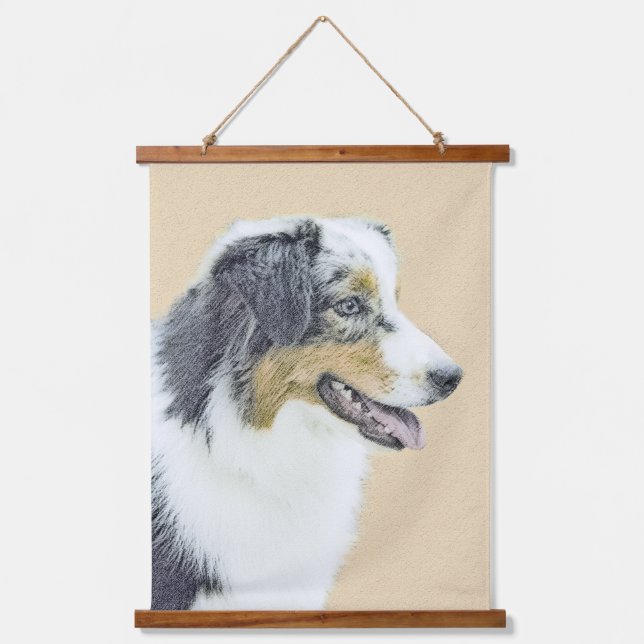 Australian Shepherd Painting - Original Dog Art Hanging Tapestry (Front)