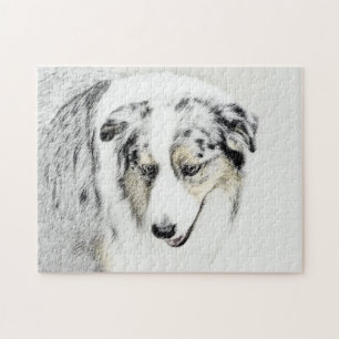 Australian Shepherd Painting - Original Dog Art Jigsaw Puzzle