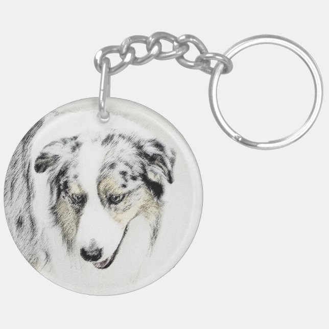 Australian Shepherd Painting - Original Dog Art Key Ring (Back Left)