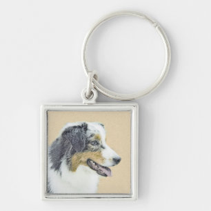 Australian Shepherd Painting - Original Dog Art Key Ring