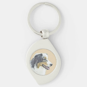 Australian Shepherd Painting - Original Dog Art Key Ring